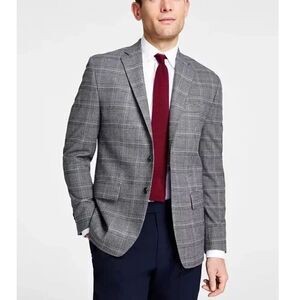 Michael Kors Kent Sport Coat Men's Size 44L Black White Stretch Plaid Tailored